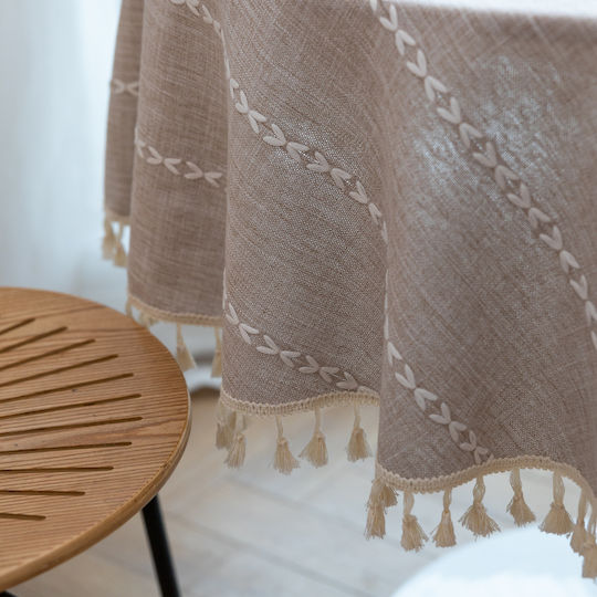 FRIPIA Măsuță Rotundă Din In Cu Broderie Bej Φ160cm