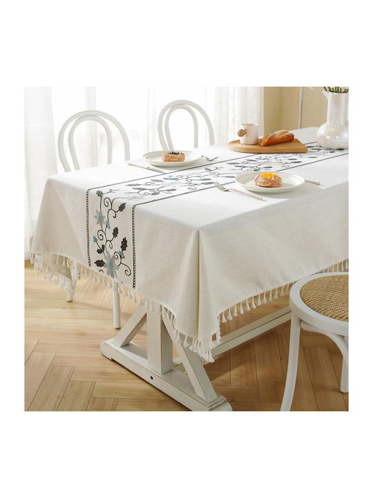 FRIPIA Linen Tablecloth With Gray Embroidery 120x180cm