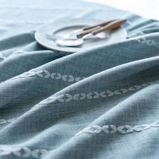 FRIPIA Round Linen Tablecloth With Gray Embroidery Φ180cm