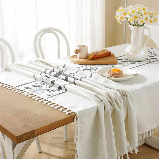 FRIPIA Linen Tablecloth With Gray Embroidery 120x180cm