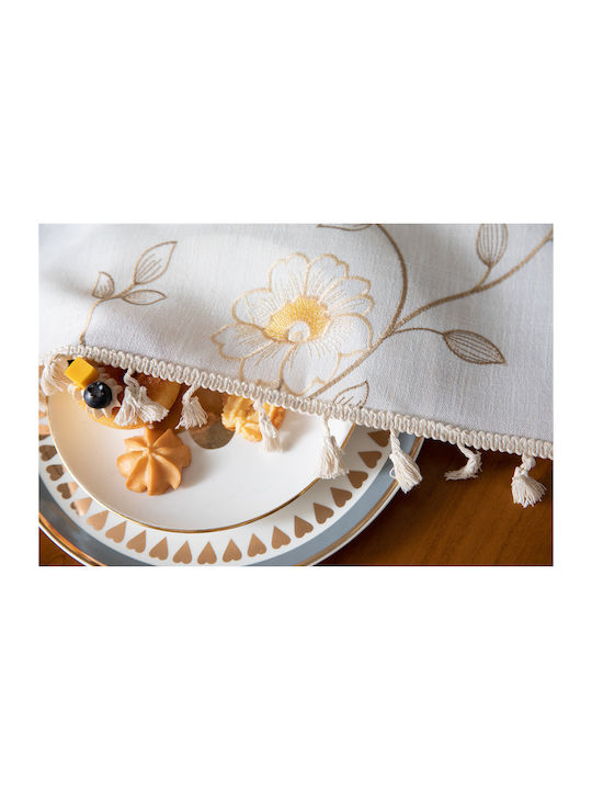 FRIPIA Linen Tablecloth With Beige Embroidery 140x250cm