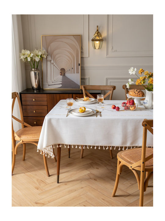 FRIPIA Linen Tablecloth With Beige Embroidery 140x250cm