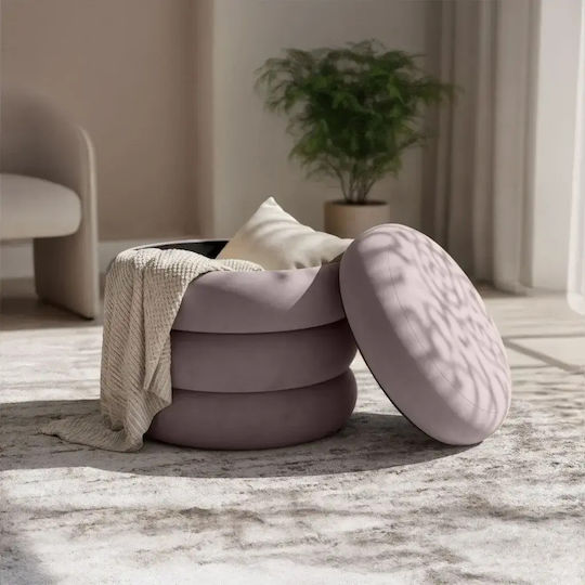 Living Room Stool With Storage Space Upholstered In Velvet Powder Pink