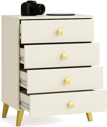 Wooden Bedroom Chest of Drawers with 4 Drawers Cashmere 60x37x73cm
