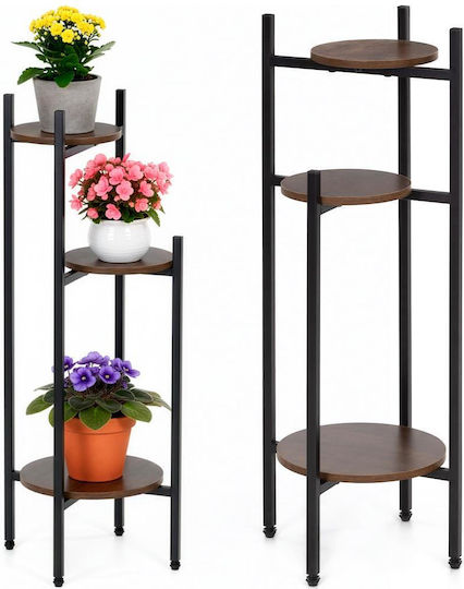 Flower Stand Round 3 Shelves Metal Mdf Structure 32x32x81 Cm Black