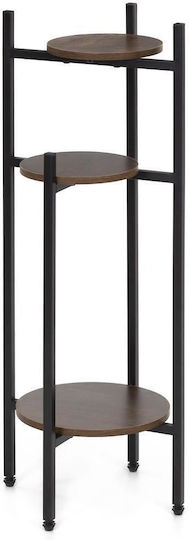 Flower Stand Round 3 Shelves Metal Mdf Structure 32x32x81 Cm Black