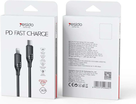 Yesido USB-C to Lightning Cable 27W Μαύρο 1m
