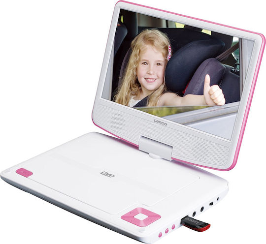 Lenco Portable 9” Dvd Player Usb Port Sd Card Slot 3.5mm Jack Multi-language White Pink