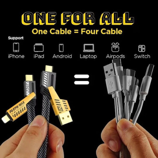4 In 1 Fast Charging Data Cable 65w 1.2m Black Yellow