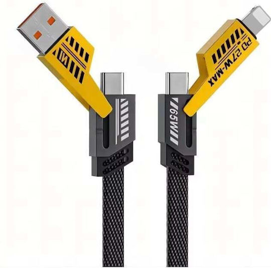4 In 1 Fast Charging Data Cable 65w 1.2m Black Yellow