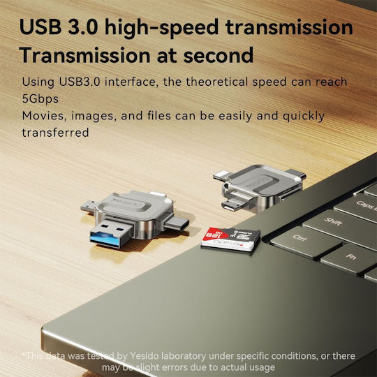 Yesido Card Reader Lightning / micro USB / USB 3.0 για SD Ασημί