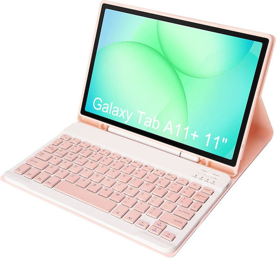 Abnehmbarer Bluetooth Klappdeckel mit Tastatur Rosa (Samsung Galaxy Tab A11+)
