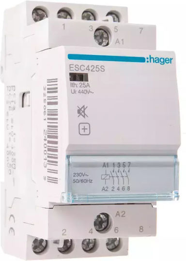 Hager Phase 4-Pole Power Relay 25A 230V 230VAC/DC 4NO