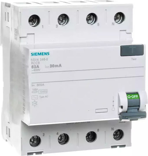 Siemens Ρελέ Ράγας Διαρροής 63A Τετραπολικό 4x63Α 30mA