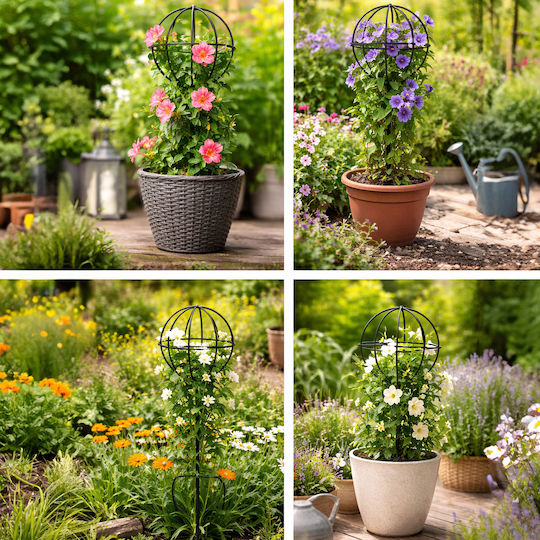 Suport Metalic Pentru Plante Flori Plante Cățăroare Zola Tip Sferă Diametru 17 Cm Înălțime 50 Cm Oțel Negru