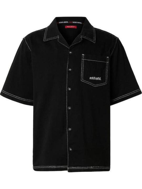 Къс Ръкав Мъжка Риза Широка Кройка Jetblack