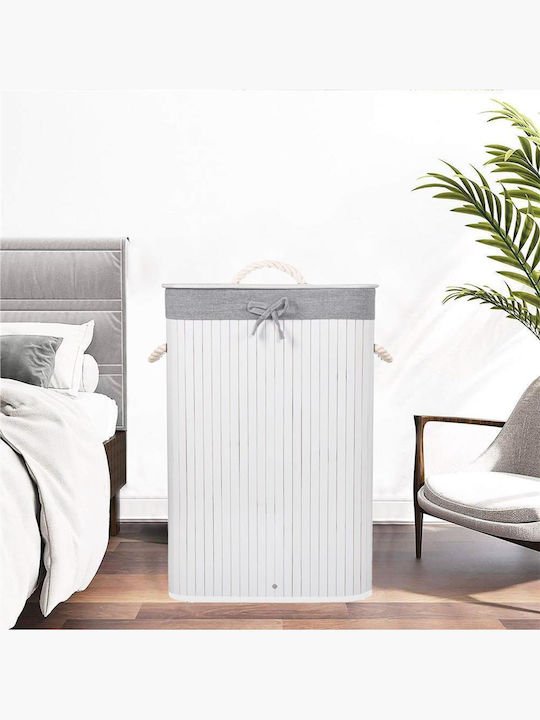 Coș De Rufe Din Bambus 72lt Cu Capac 40x28x60cm Alb