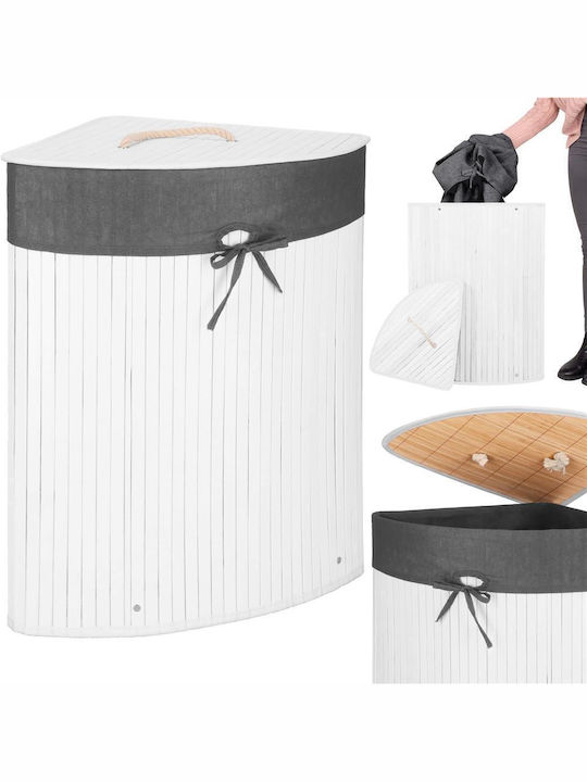 Coș De Rufe Din Bambus 60L Cu Capac 55x35x60cm Alb