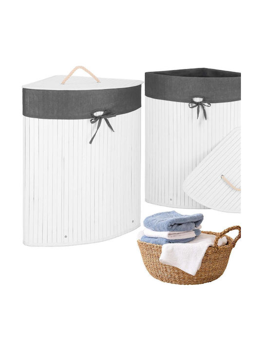 Coș De Rufe Din Bambus 60L Cu Capac 55x35x60cm Alb