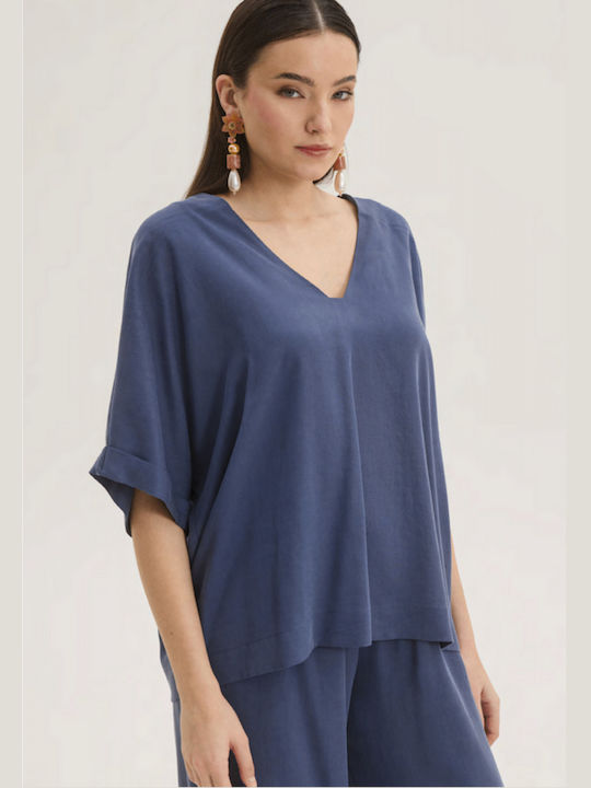 Women's Short Sleeve Blouse Blue