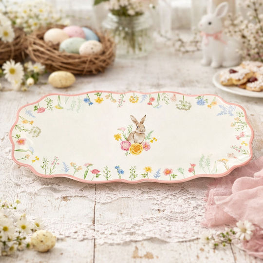 Porcelain Platter Flowers Bunny Tres Jolie 37x15 cm
