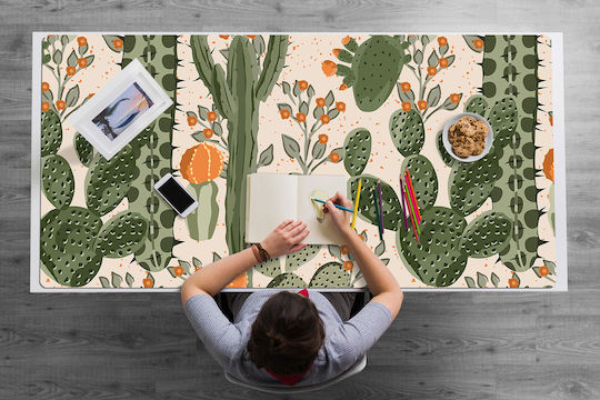 Desk Pad Modern Design Surface Protection Orange Cactus 120x60 Cm
