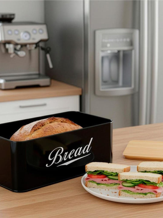 Bread Box with Lid Metallic Black 33x18x14cm