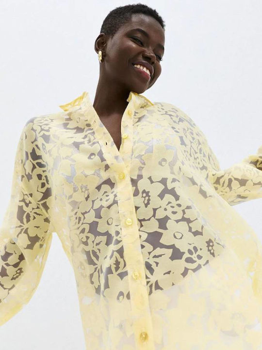 Long Sleeve Women's Shirt Yellow Floral