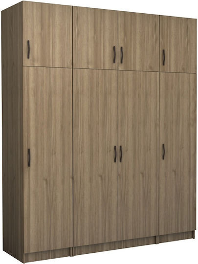 Victoria Τετράφυλλη Ντουλάπα με Πατάρι 200x60x240cm Καρυδί