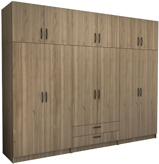 Victoria Εξάφυλλη Ντουλάπα με Πατάρι 300x60x240cm Καρυδί