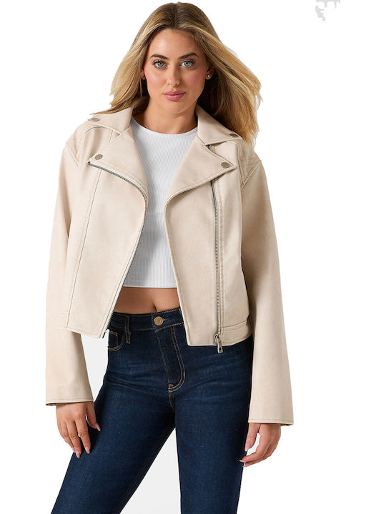 Leather Women's Jacket for Winter Off White