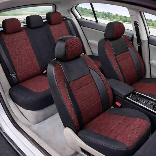 Car Seat Cover Set Elegance Edition V2 Textile Material Eco-leather Inserts 11 Pieces Red