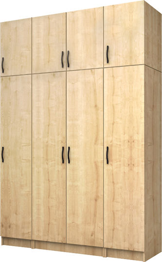 Vivian Τετράφυλλη Ντουλάπα με Πατάρι 160x51.8x240cm Φυσικό Οξιάς