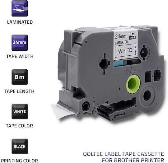 Qoltec Etikettenband 8m x 24mm in Weiß Farbe 1Stück