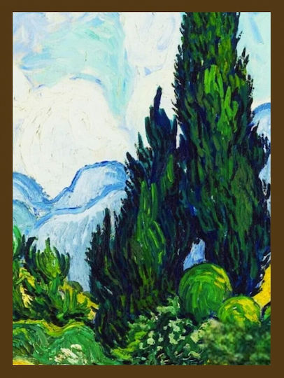 Van Gogh “χωράφι Κυπαρίσσια” Πίνακας Εκτύπωση Καμβά Κορνίζα Ξύλο Άσπρη 40*50 Εκ