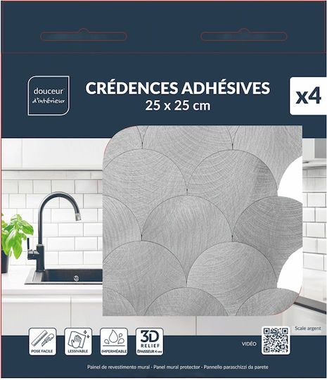 Decorative Wall Sticker Tiles 4 Pieces 25x25cm Douceur d'Intérieur