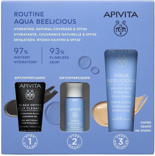 Apivita Routine Aqua Beelicious Skin Care Set for Moisturizing & Brightening 3 Pieces