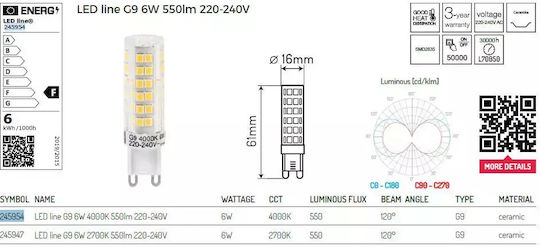Ll-g9-6w-nw-245954 LED Linie G9 SMD 230V Tageslicht 6W Lampe