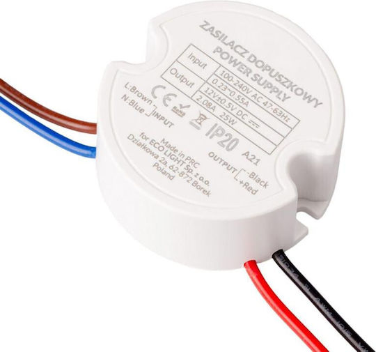 Eco Light Τροφοδοτικό LED Στεγανό IP67 Ισχύος 25W με Τάση Εξόδου 12V