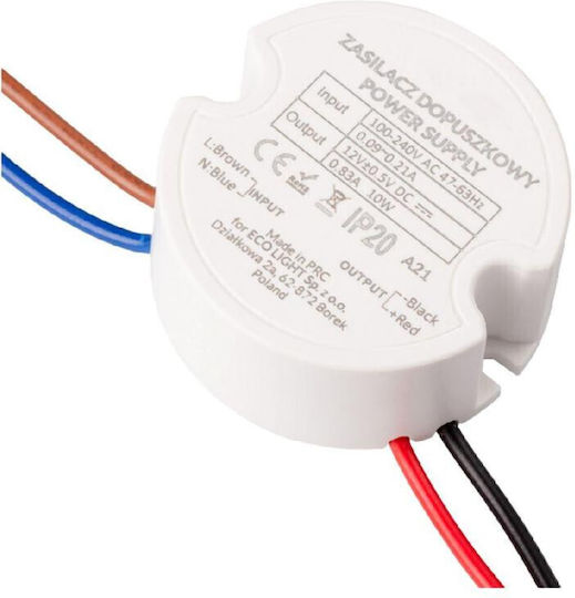 Eco Light LED Power Supply Waterproof IP67 Power 10W with Output Voltage 12V