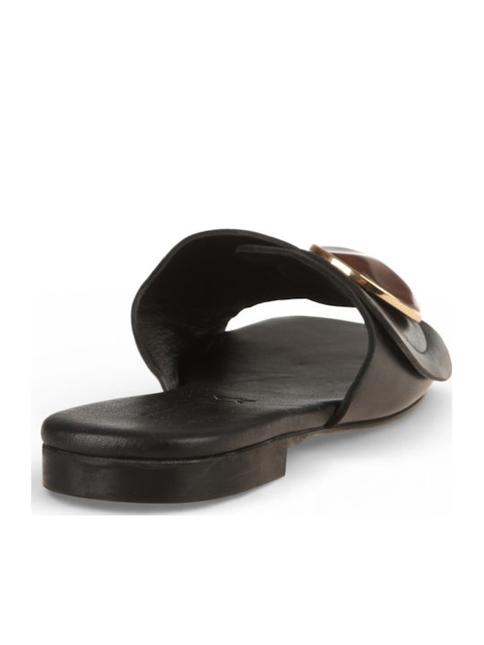 Leather Women's Flat Sandals Black