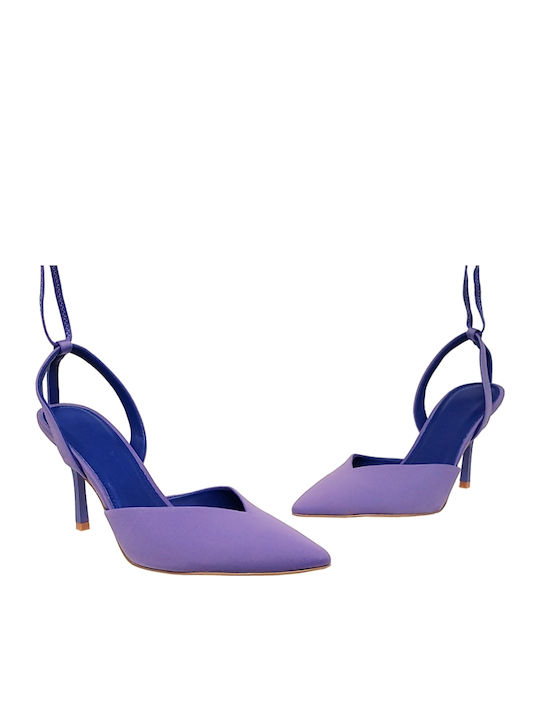 Pointed Toe Heels with Stiletto Heel & Strap Purple