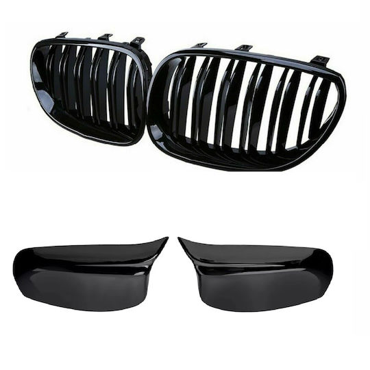 Капаци За Огледала Batman Стил Двойна Бъбрек Подходящи За BMW 5 Series E60 E61 2003-2009 Черен Гланц