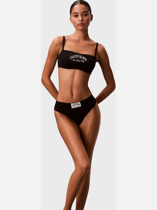 Cotton High Waist Women's String Black