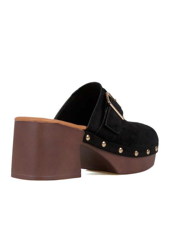 Suede Mules With High Heel In Black Colour