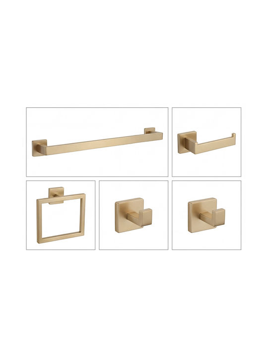 Naron Wall Mounted Bathroom Accessory Set Inox Gold 5 Pieces