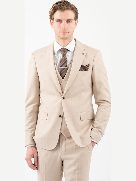 Men's Suit with Vest Beige