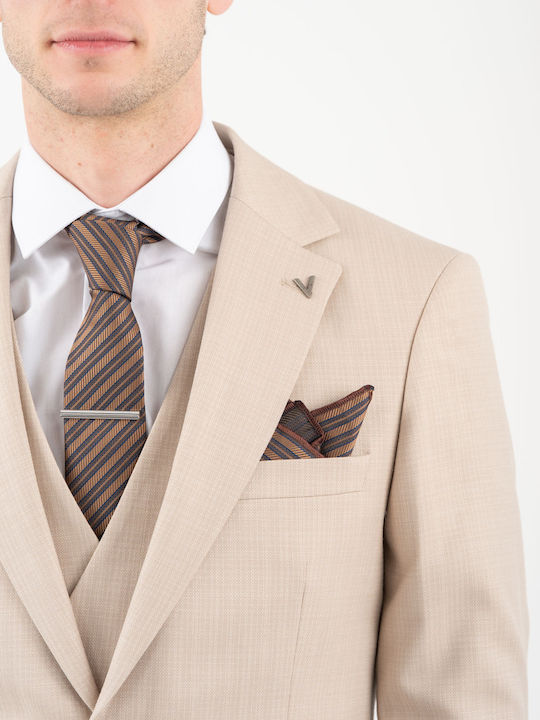 Men's Suit with Vest Beige