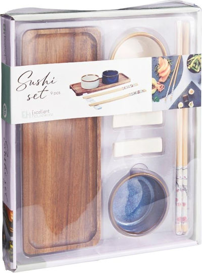 Excellent Houseware Плато За Сервиране За Суши Дървено 9 Броя