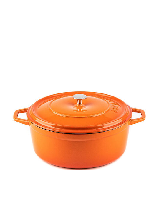 Hosse Deep Cast Iron Pot 6.1lt 28cm Orange